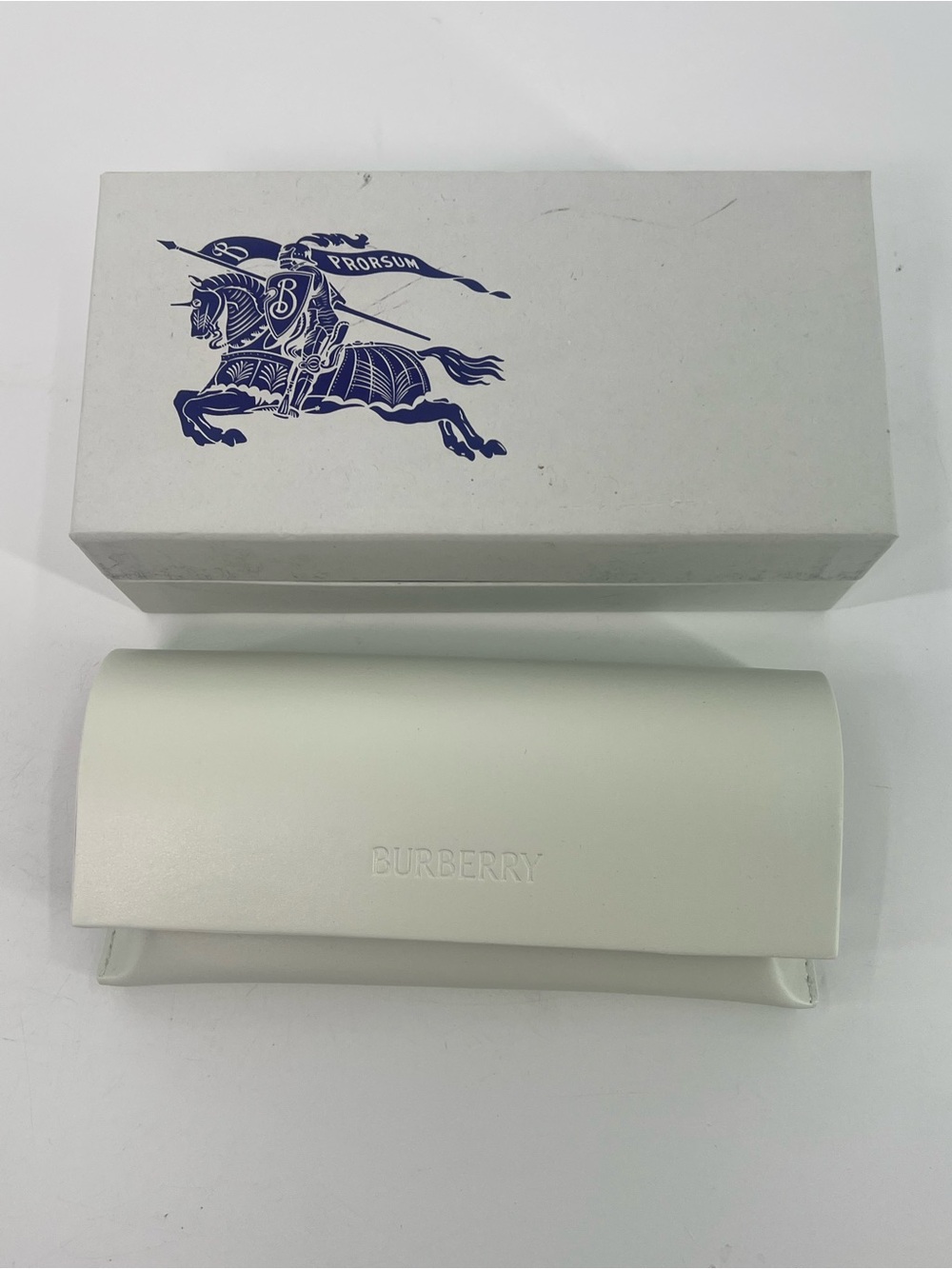 Burberry White Leather Eyewear Case with Emblem Box and Cleaning Cloth
